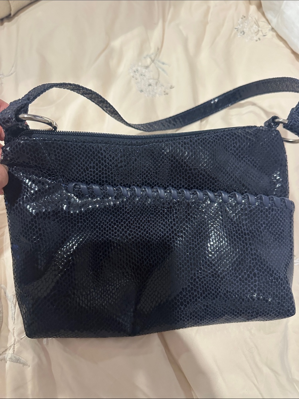 Pinky Black Textured Shoulder Bag with Gold.